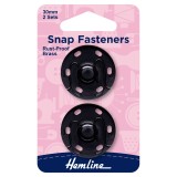 Hemline Snaps Fasteners Sew-On Black 30mm Pack of 2