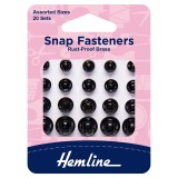 Hemline Snap Fasteners Sew-on Black Assorted Pack of of 20