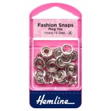 Hemline Fashion Snaps Silver - Ring Top, 11mm - 6 Sets