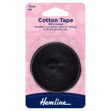 Hemline Cotton Tape Black - 5m x 12mm