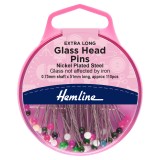 Hemline Glass Head Pins Nickel - 51mm, 110pcs