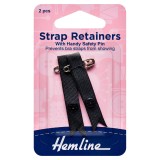 Hemline Shoulder Strap Retainer with Safety Pin Black