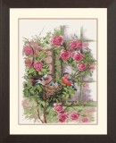 Lanarte Counted Cross Stitch Kit - Nesting Birds in Rambler Rose