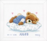 Vervaco Counted Cross Stitch Kit - Birth Record - Snoozing Teddy Bear+N2 -N91