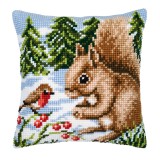 Vervaco Cross Stitch Cushion Kit - Winter Scene Squirrel/Robin