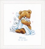 Vervaco Counted Cross Stitch Kit - Birth Record - Teddy & Blanket