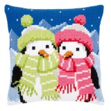 Vervaco Cross Stitch Cushion Kit - Penguins with Scarf
