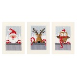Vervaco Counted Cross Stitch Kit - Greeting Cards - Xmas Buddies I - Set of 3
