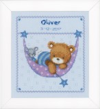 Vervaco Counted Cross Stitch  - Birth Record - Little Bear in Hammock (Blue)
