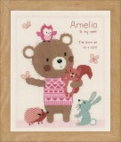 Vervaco Counted Cross Stitch Kit - Birth Record - Cute Animal Friends