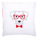 Vervaco Embroidery Kit Cushion - Dog with Red Glasses