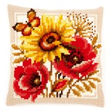 Vervaco Cross Stitch Cushion Kit - Poppies and Sunflowers