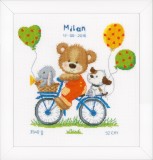 Vervaco Counted Cross Stitch Kit - Birth Record - Cycling Bear