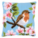 Vervaco Counted Cross Stitch Cushion Kit - Robin & Blossoms