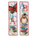 Vervaco Counted Cross Stitch Kit - Bookmarks - Owl & Worm - Set of 2