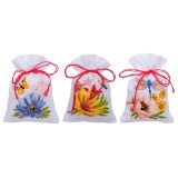 Vervaco Counted Cross Stitch Kit - Pot-Pourri Bag - Colourful Flowers - Set of 3