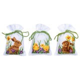 Vervaco Counted Cross Stitch Kit - Pot-Pourri Bag - Rabbits with Chicks - Set of 3