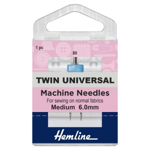 Hemline Twin Universal Sewing Machine Needle - Size 100/16 - 6mm gap