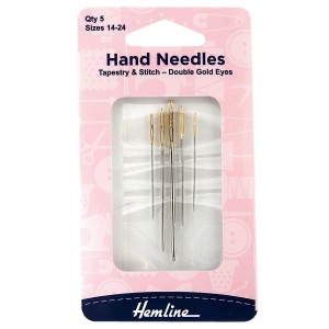 Hand Sewing Needles: Tapestry & Stitch: Double Gold Eye: Size 14-24: Pack of 5