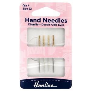 Hand Sewing Needles: Chenille: Double Gold Eye: Size 22: Pack of 4