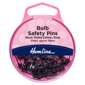 Hemline Safety Pins Bulb 23mm Black 50 Pieces