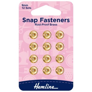 Hemline Snap Fasteners Sew-on Gold 9mm Pack of of 12