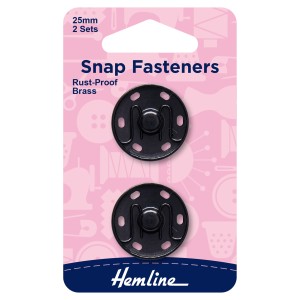 Hemline Snaps Fasteners Sew-On Black 25mm Pack of 2