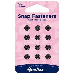 Hemline Snap Fasteners Sew-on Black 7mm Pack of of 12