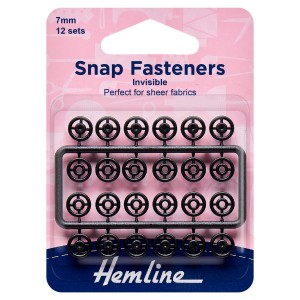 Hemline Snap Fasteners Sew-on Black (Invisible) 7mm Pack of of 12