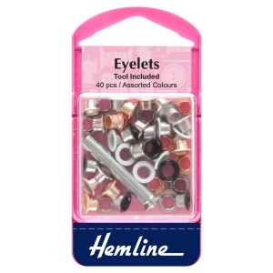 Hemline Eyelets with Tool 5.5mm Assorted Colours 40 Pieces