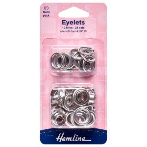 Hemline Eyelets Refill Pack of Nickel/Silver - 10.5mm (F)
