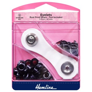 Hemline Eyelets Starter Kit 5.5mm Black (D) 40 Pieces