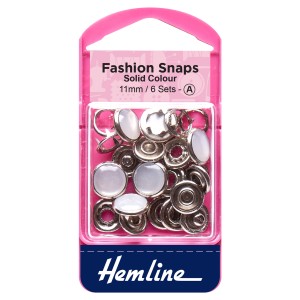 Hemline Fashion Snaps Pearl - Solid Top, 11mm - 6 Sets