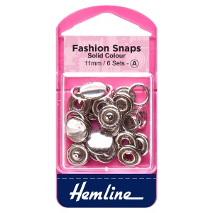 Hemline Fashion Snaps Silver - Solid Top, 11mm - 6 Sets