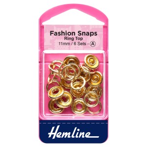 Hemline Fashion Snaps Gold - Ring Top, 11mm - 6 Sets
