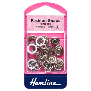 Hemline Fashion Snaps White - Ring Top, 11mm - 6 Sets