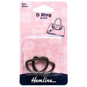 Hemline D Ring 25mm Nickel Black 2 Pieces