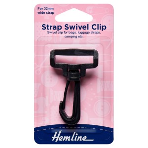 Hemline Swivel Clip Black 32mm 2pk