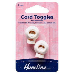 Hemline Cord Toggles White - 6mm