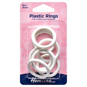 Hemline Plastic Curtain Rings White - 25mm - 10pcs