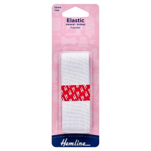 Hemline General Purpose Knitted Elastic White - 1m x 32mm