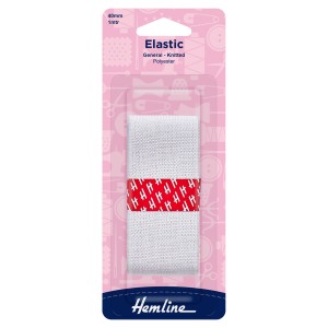 Hemline General Purpose Knitted Elastic White - 1m x 40mm
