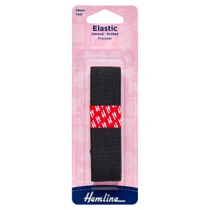 Hemline General Purpose Knitted Elastic Black - 1m x 25mm