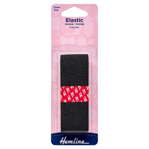 Hemline General Purpose Knitted Elastic Black - 1m x 32mm