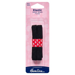 Hemline General Purpose Braided Elastic Black - 2m x 9mm