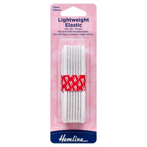 Hemline Lightweight Non-Roll Elastic 1m x 22mm White