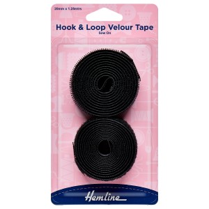 Hemline Hook & Loop Tape Sew-On Value Pack of 1.25m x 20mm Black