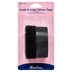 Hemline Hook & Loop Tape Stick-On Heavy Duty 1m x 25mm Black