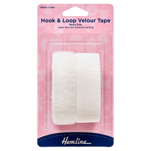 Hemline Hook & Loop Tape Stick-On Heavy Duty 1m x 25mm White