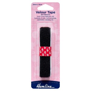 Hemline Hook & Loop Tape Stick-On 30cm x 20mm Black